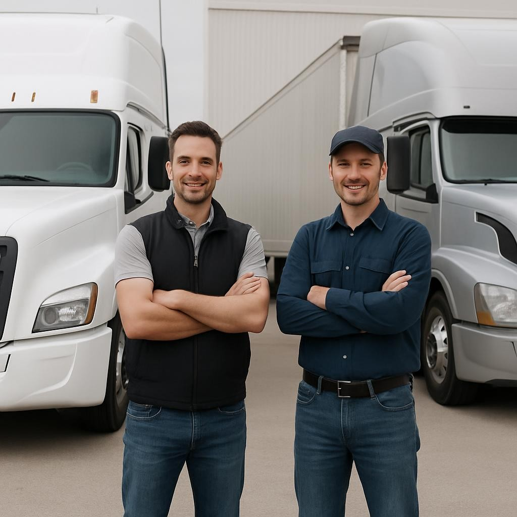 truck drivers in front of truck